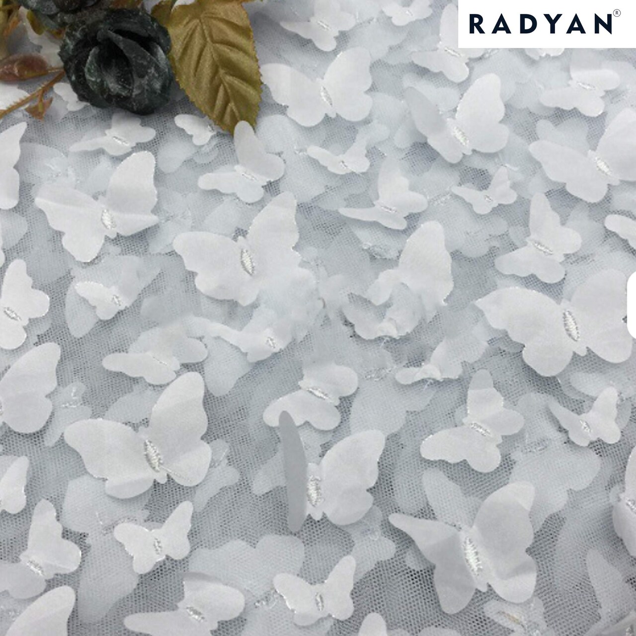 1 Yard 3D Butterfly Embroidered Satin Lace Polyester Fabric Elegant Material 60 Inch Width